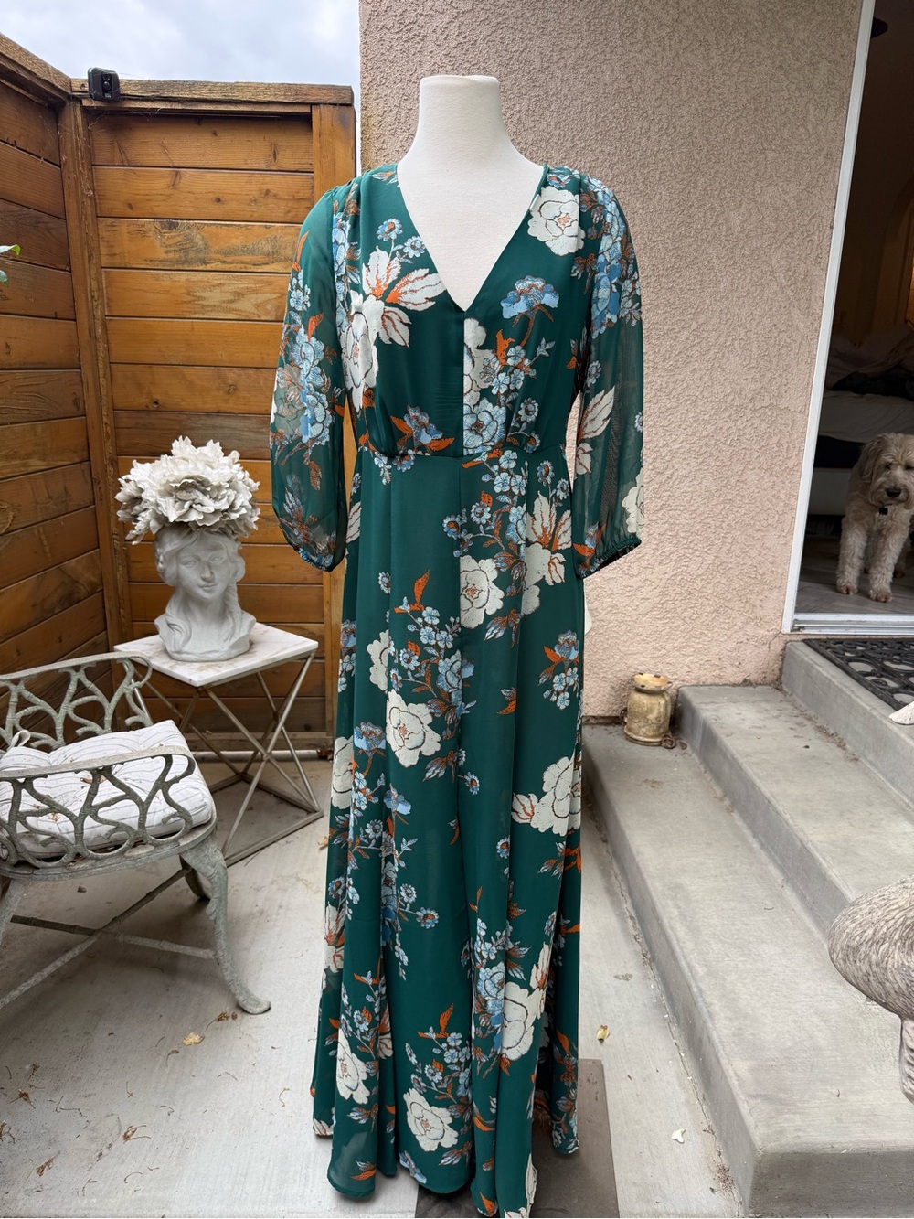 Bohemian style… Eva Mendez New York & Company Teal Floral V-Neck Maxi Dress